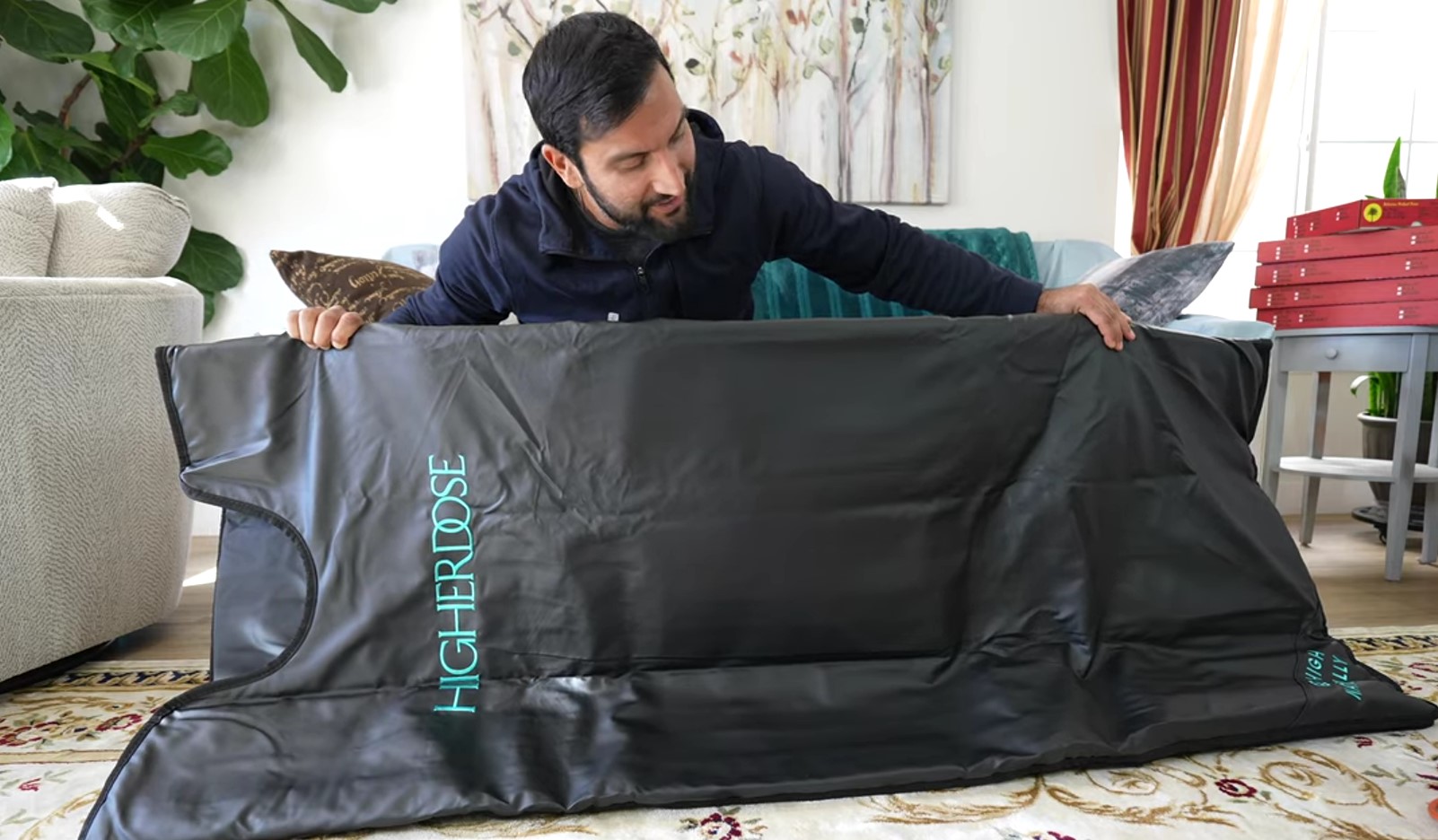 HigherDOSE Infrared Sauna Blanket V4 in a premium home setting